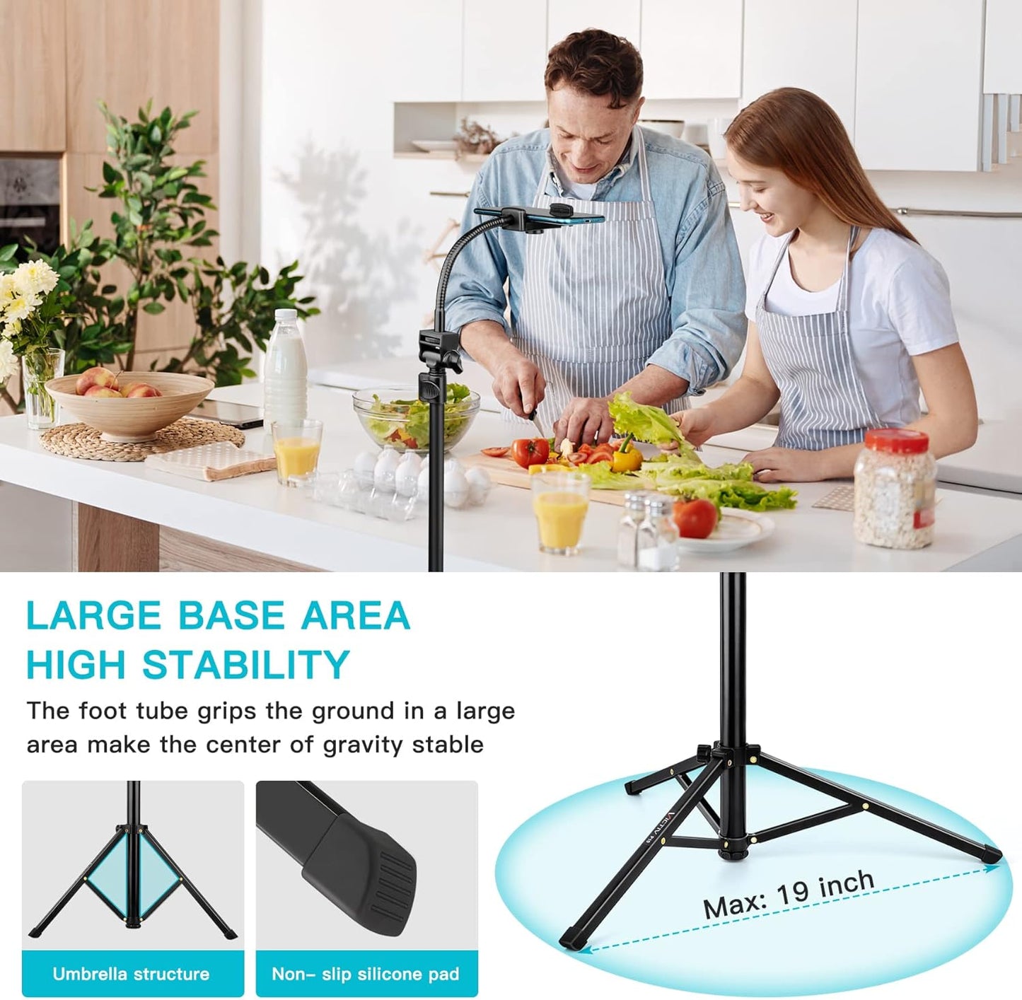 74" Flexible Phone Tripod, Tall Cell Phone Tripod with Adjustable Gooseneck & Remote, Portable Camera Cellphone Stand for Video Recording, Compatible with iPhone Android