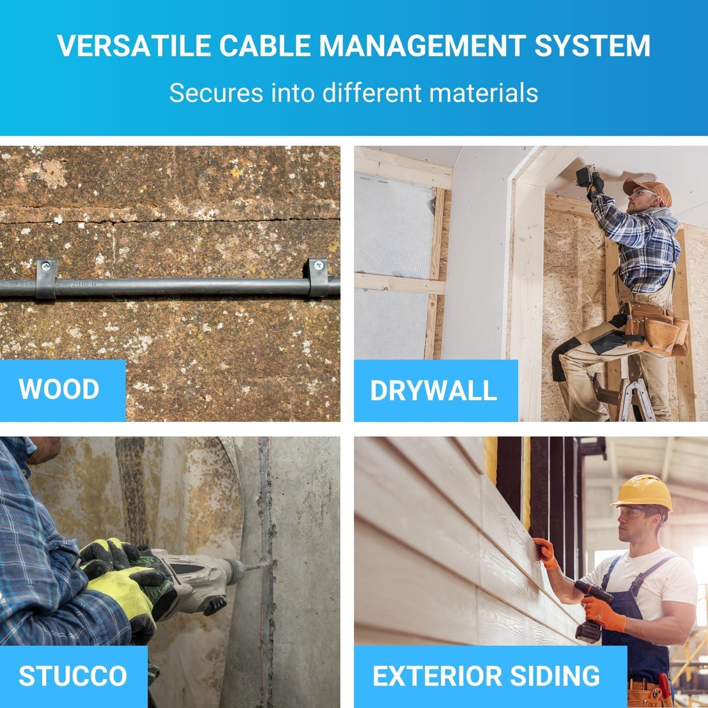 STEREN Coaxial Cable Clips - Cable Holder - Siding Clips for Hanging - Cord Holder for Desk - Cable Clamps - Cord Clip - Wire Organizer Clips - Tv Mount Screws (Black, 100 Count - Single Screw)