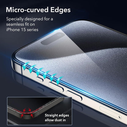 ESR 3 Pack for iPhone 15 Pro Max Screen Protector, [9H Hardness] [Military Grade Shatterproof] Full Coverage Tempered Glass Film with Flawless Fit Tray, HD Clear, Scratch Resistant