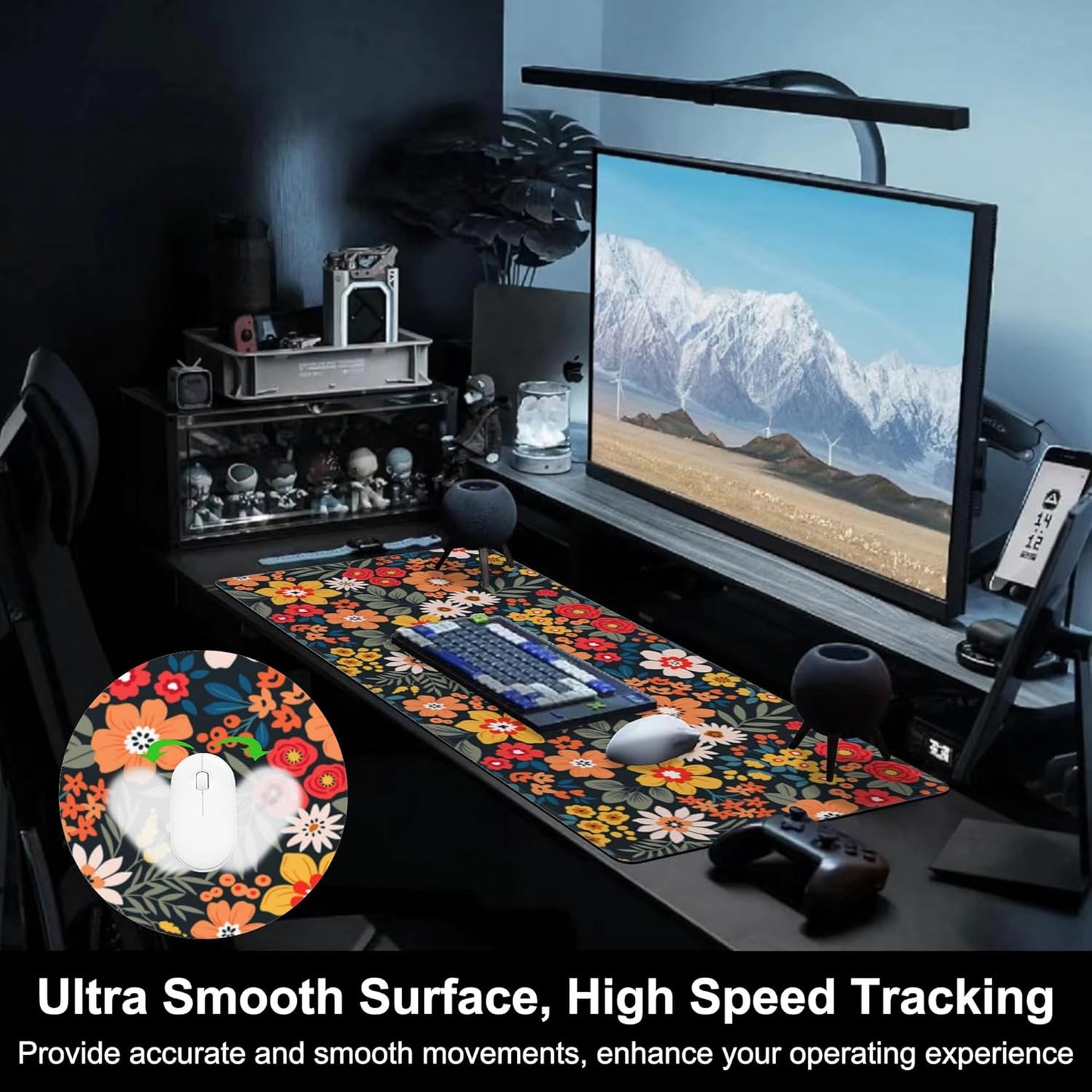 Mouse Pad, Large Colorful Flowers and Plants Desk Mat, Extended Non-Slip Gaming Keyboard Mousepad Desk Pad, Thick Stitched Edges Waterproof Mouse Mat 31.5"x15.7" (Bright Abstract Floral)