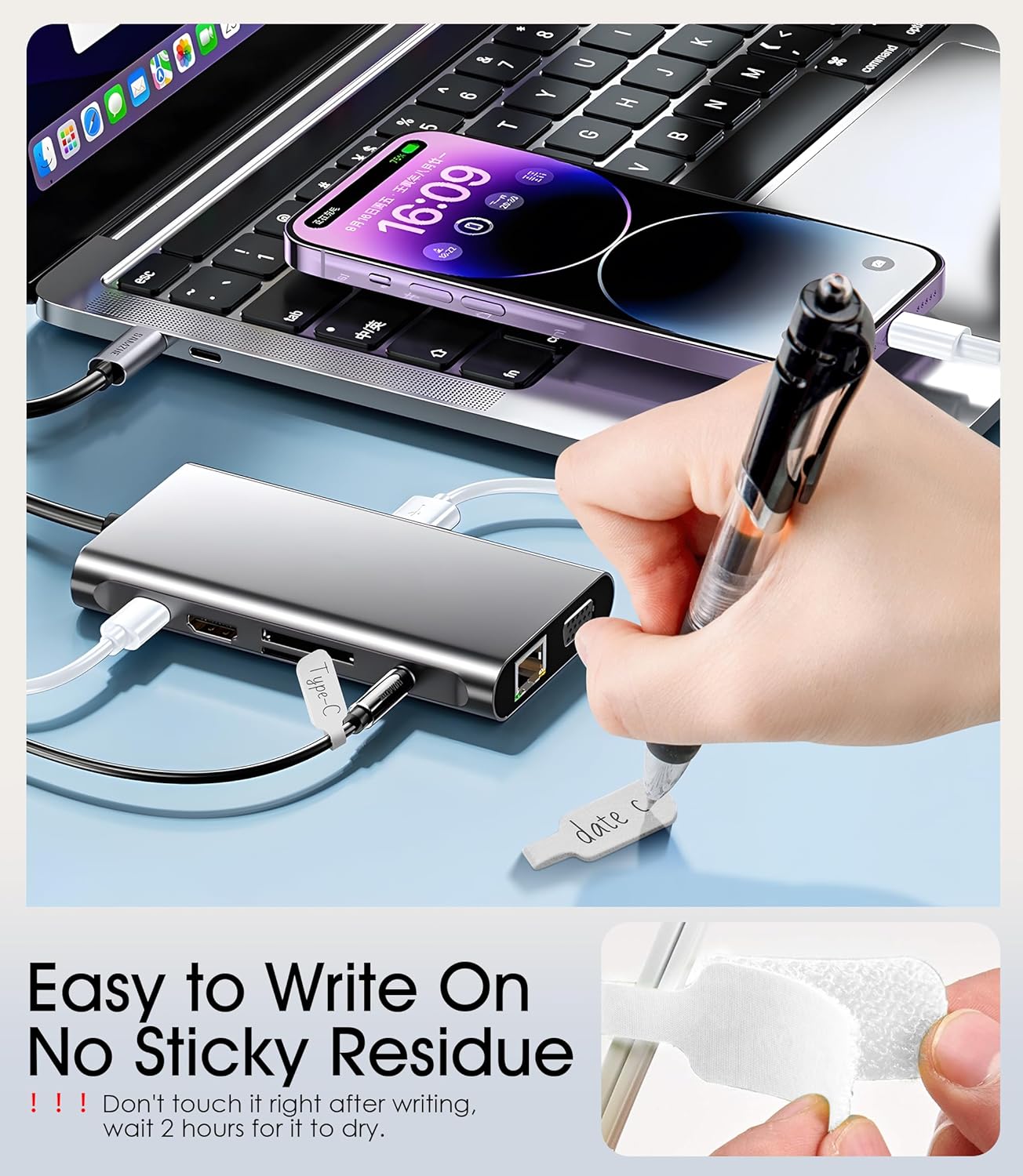 32Pcs Nearockle Cable Labels and Silicone Cable Ties Cable Management Set, Reusable 16 Cable Ties+16 Cord Labels for Electronics, Travel Home Office Desk Wire Organization (White)