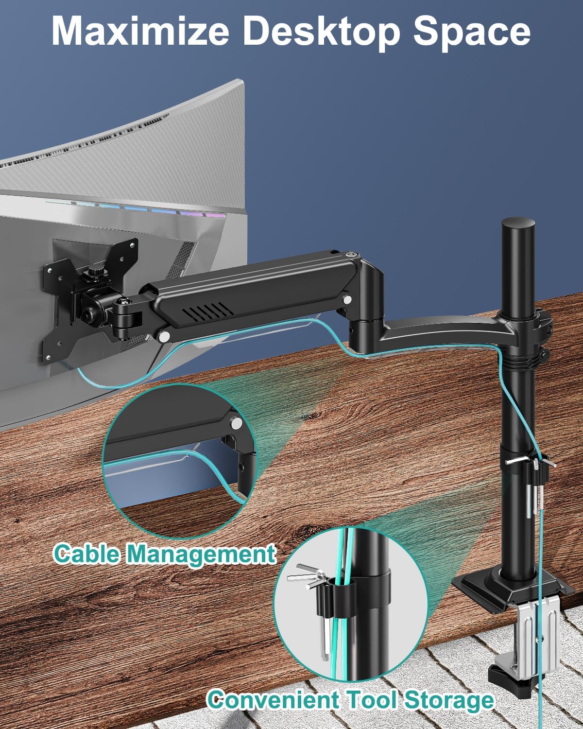 Single Monitor Mount Arm, VESA Desk Mount Stand for 13-32 inch Computer Screen up to 22 lbs, Adjustable Height Tall Monitor Arm with Tilt Swivel Rotation, VESA 75 100mm, Black, Freelift