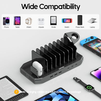Unitek USB C Charging Station for Multiple Devices Apple - 6 Port MacBook Laptop Charging Dock with Type-C PD 60W Fireproof Fast Charging Stand with Smartwatch & Airpods Holder for iPhone iPad Tablet