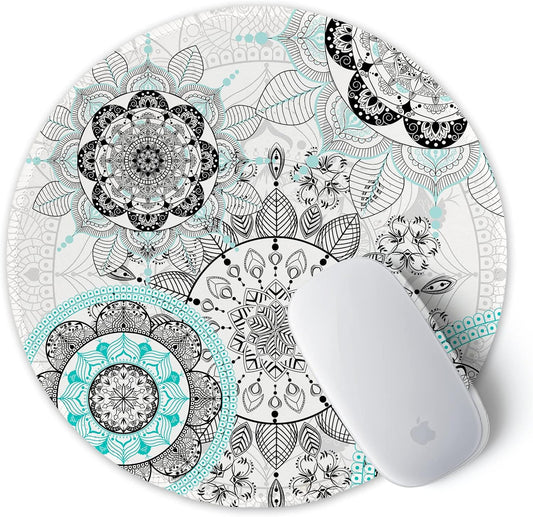 ITNRSIIET Round Mouse Pad with Stitched Edge Premium-Textured Waterproof Non-Slip Rubber Base Desktop Protection Mat Diameter 8.7 inches, Mandala Flowers