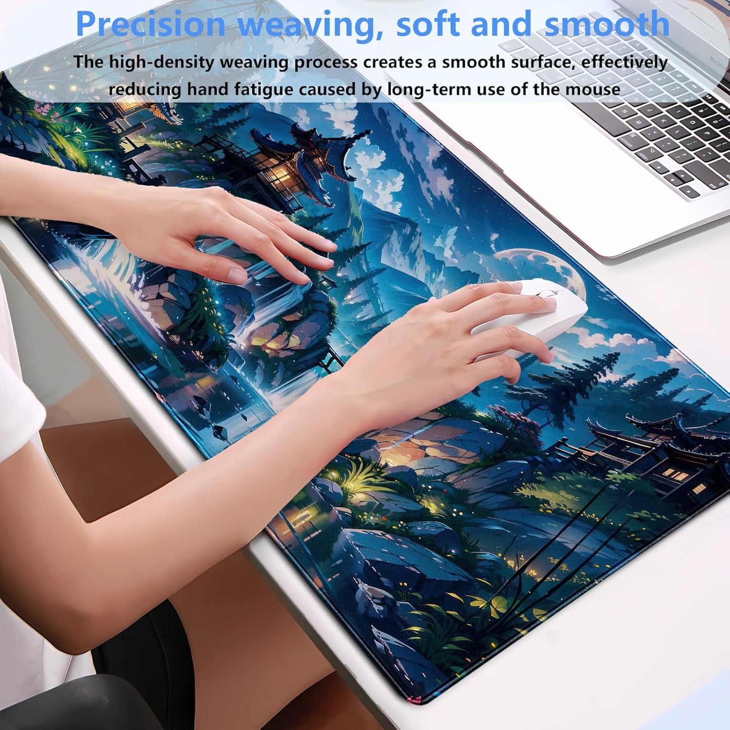 Cloud and Moon Forest Design Extra-Large Gaming Desk Mat XL Extended Keyboard and Mouse Pad for Computer, Laptop, Desktop - 31.5'' x 15.7'' Desk Decor