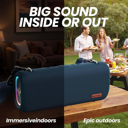 Vibe Pro Outdoor Bluetooth Speaker, 80W Peak Loud Portable Wireless Speaker, Waterproof IPX65, Deep Bass, RGB Lights, Studio Quality Sound Powered by Waves Audio, Party & Pool Ready (Blue)