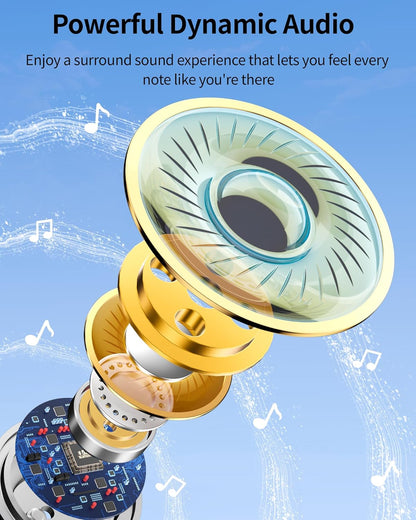 PocBuds Bluetooth Headphones Wireless Earbuds 80hrs Playtime Wireless Charging Case Digital Display Sport Ear buds with Earhook Deep Bass IPX7 Waterproof Over-Ear Earphones for Phone Laptop Pearl Gray