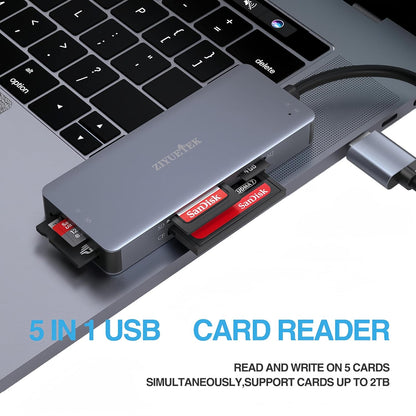 CF Card Reader,USB 3.0 to Compact Flash Memory Card Reader Adapter 5Gbps Read 5 Cards Simultaneously for SDXC, SDHC, SD, Micro SDXC, Micro SD, Micro SDHC, M2, MS, CF and UHS-I Card (Grey)