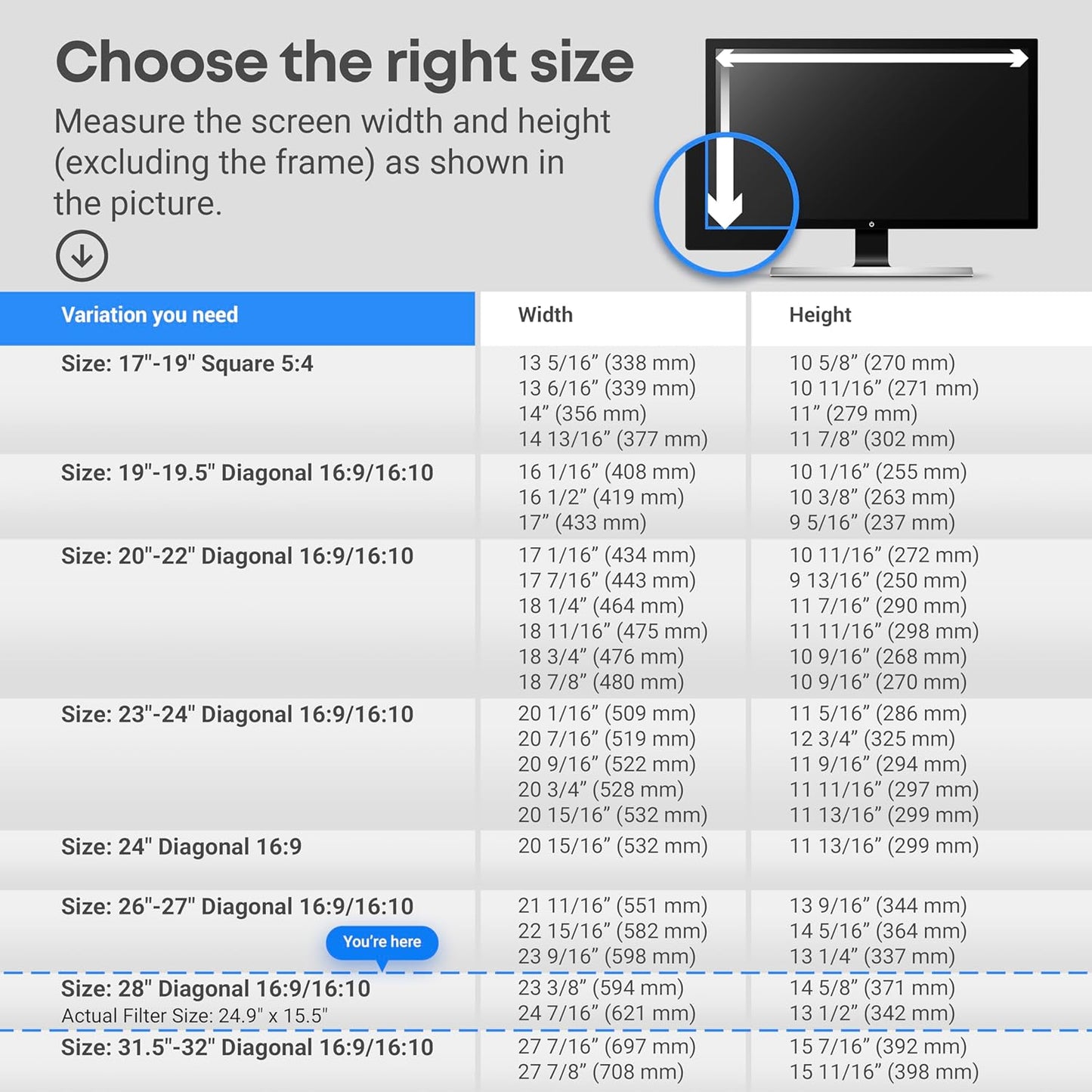 VINTEZ Blue Light Screen Protector for 28 Inch Computer Monitor and Laptop – Anti-UV Blue Light Blocking Film for Desktop PC, Eye Protection Filter, 24.9" x 15.5", 1 Pack