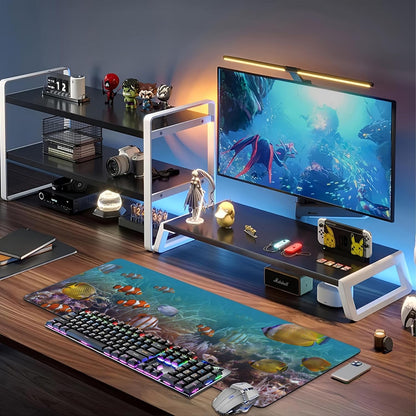 Vibrant Underwater World Desk Mat,Large Tropical Fishes on Coral Reefs Gaming Keyboard Mouse Pad,Non-Slip Rubber Base Desk Pad Thick Stitched Edges Waterproof Mousepad Mouse Mat 31.5"x11.8"