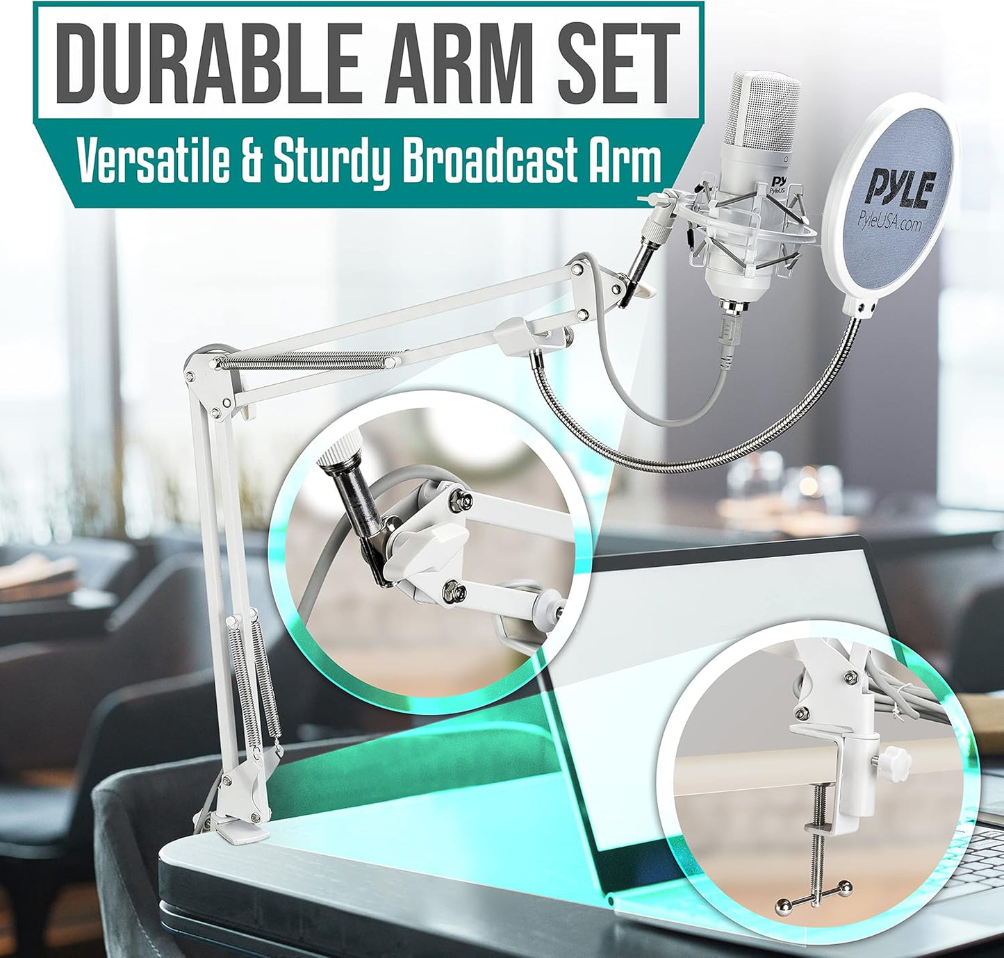 Pyle USB Condenser Microphone Streaming Kit - Professional Computer/Mac Mic Audio Cardioid Boom with Adjustable Arm Stand & Pop Filter for Podcast, Gaming, Studio, YouTube