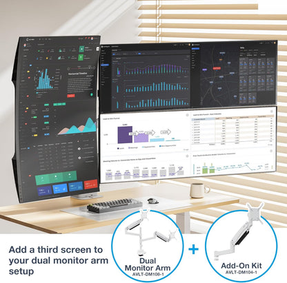 AVLT Single 57 Inch Heavy Duty Monitor Arm Add-On Kit for Pole Top Mount-White, Fits 1.38" Pole, for Super Ultrawide Screen, Supports 59.5lbs (27kg), VESA Compatible, Workspace Upgrade Extension Arm