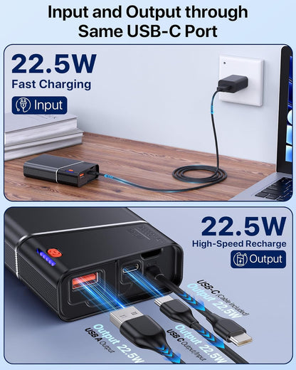 Portable Charger 20000mAh, 22.5W PD 3.0+QC 4.0 Super Fast Charging Power Bank, Cooler Aerospace Metal Case for iPhone 17 16 15 14, 13 Android, iPad, Samsung Google Tablet & More, Travel Essential