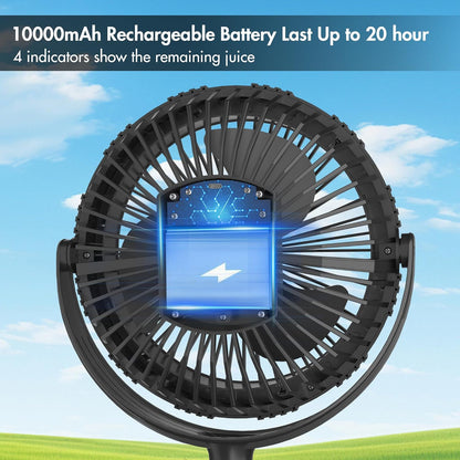 Camping Rechargeable Fan, Battery Operated with Timer, Powerful Airflow Portable Fan, Strong Clip with Light & Hook for Tent Outdoor Travel BBQ Hurricane Power Outage