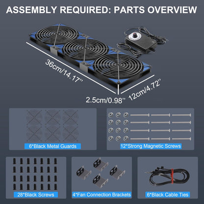 120mmx3 360mm Adjustable Computer PC Vent Fans 3-12V Speed Controller for Chicken Coop Rack Space Window Wall Cabinet Server Mining Rig Exhaust Cooling