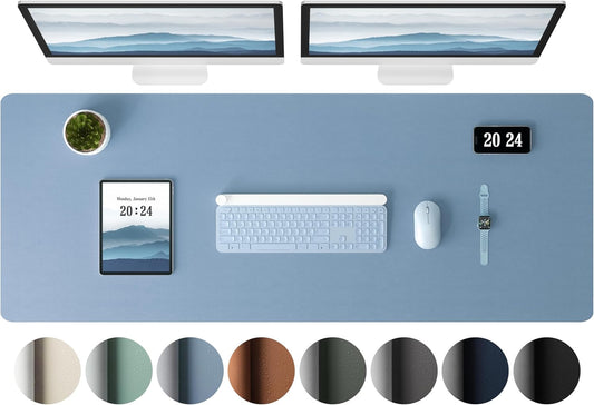 Aothia Leather Desk Pad Protector, Office Desk Mat, Large Mouse Pad, Laptop Desk Pad, Non-Slip PU Leather Desk Blotter, Waterproof Desk Writing Pad for Office and Home (Denim Blue, 47" x 17")