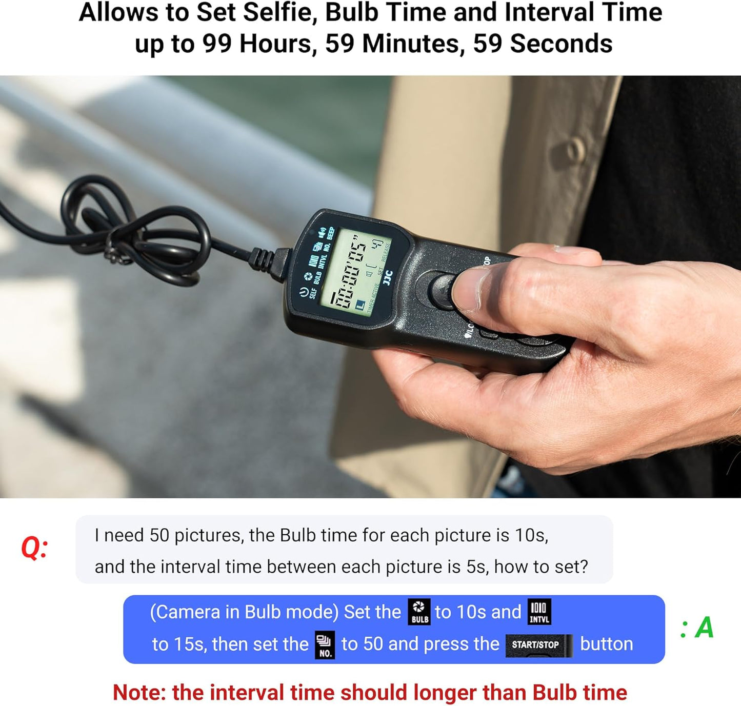 JJC Intervalometer Timer Remote Control Shutter Release for Sony A6000 A6100 A6600 A6500 A6400 A6300 A1 II A7 A7II A7III A7IV A7R V IV A7RIII II A7S II III A9 II III ZV-1 RX100 VII VI V RX10 IV & More