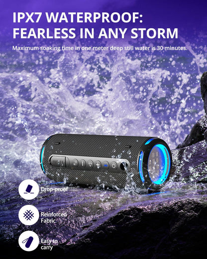 Tronsmart T7 Lite 24W Portable Bluetooth Speaker, Enhanced Bass, Rainbow Light Show, 24H Playtime, IPX7 Waterproof, Wireless Stereo Pairing, Bluetooth 5.3, for Home Outdoor Travel (Black)