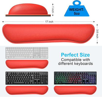 Dapesuom Enlarge Keyboard Wrist Rest, Cute Memory Foam Keyboard Wrist Cushion for Computer Desk Mats Support, Typing Pain Relief Ergonomic Mouse Pad Rests with Non-Slip Base for Gaming, Laptop, Red