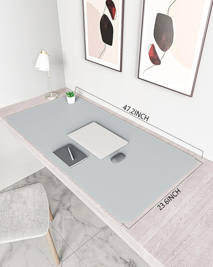 YSAGi Non-Slip Leather Desk Pad XL Size, Waterproof Laptop Computer Desk Keyboard Mat, Table Protector Blotter Mat, Large Mouse Pad for Office/Work/Home/Decor(Silver-Grey, 47.2" x 23.6")-No Band