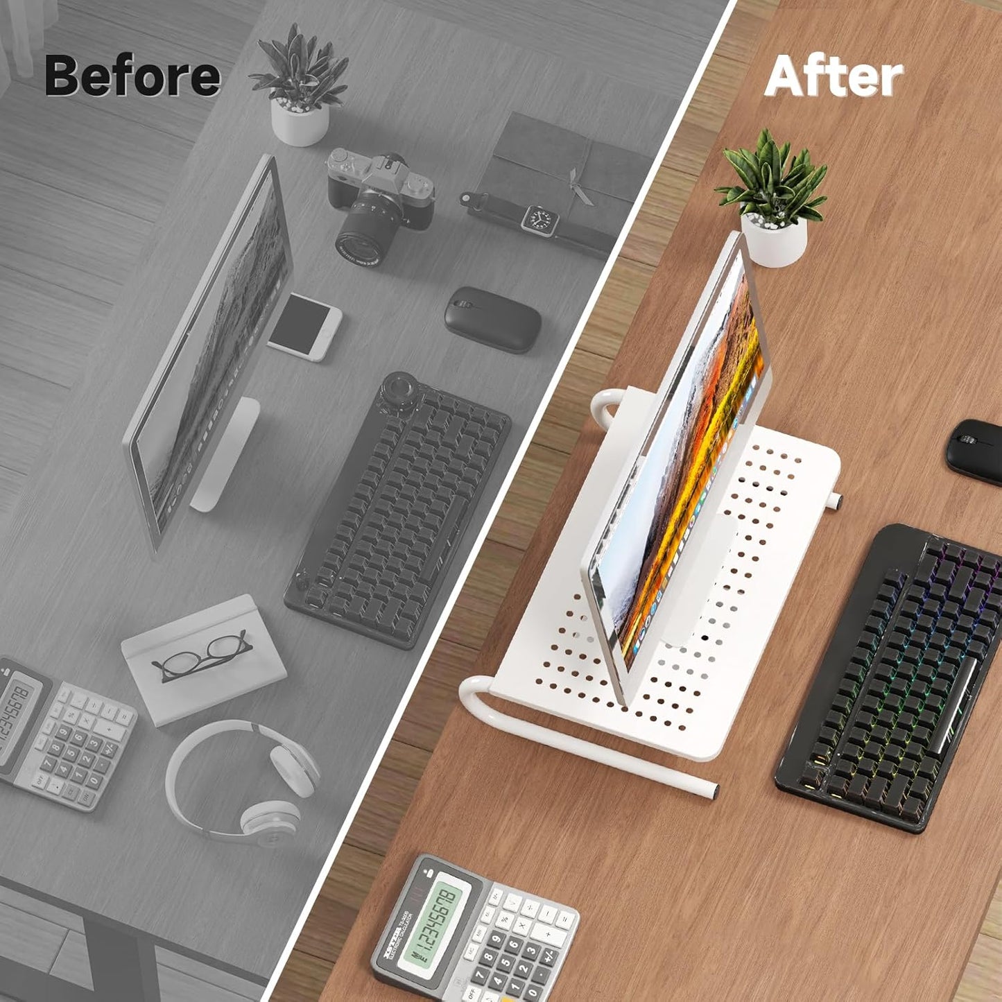 suptek Monitor Stand Riser for Computer,Laptop,Printer, Notebook and All Flat Screen Display with Vented Metal Platform and 4 Inches Height Underneath Storage,White(MST004W)