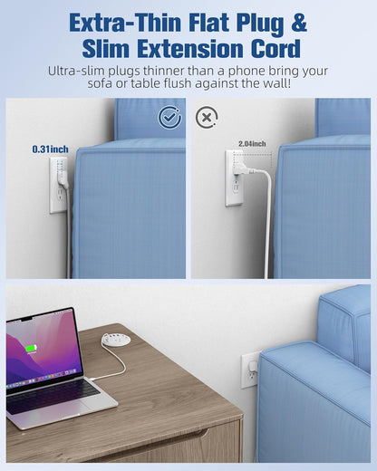 Jgstkcity 65W USB-C Hidden Desktop Power Grommet: 1 AC Outlet,8 USB Charging Ports,3'' Hole Flush Mount Pop-Up Power for Conference Tables & Nightstands (Whtie, 6 FT - 2PCS)