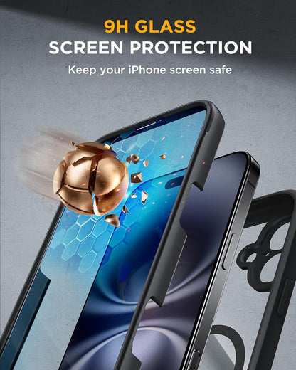 Miracase for iPhone 16 Case 6.1'', Full-Body Bumper Phone case with Built-in Full Glass Screen &Camera Control,No Gap,Compatible with MagSafe,Drop Proof 16 Cover,Black