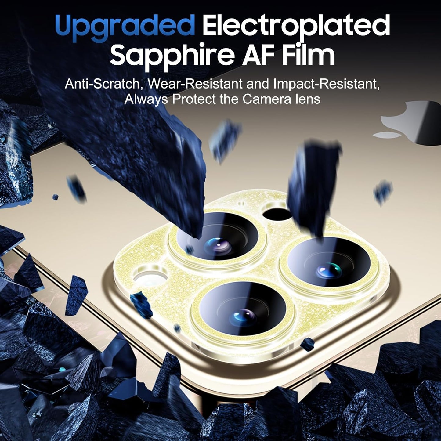UniqueMe 3 Packs Compatible for iPhone 14 Pro Max/iPhone 14 Pro Camera Lens Protector Acrylic [Not Glass],[Case Friendly][Scratch-Resistant][Night Shooting Mode]-Glitter Golden