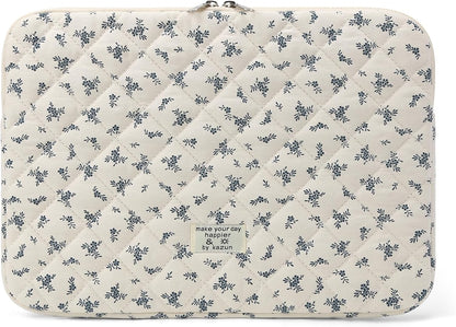 Puffy Laptop Sleeve 13-15.6 Inch Cute Quilted Laptop Protective Case Padded Floral Computer Sleeve for MacBook (A-Light Blue, 15 Inch)
