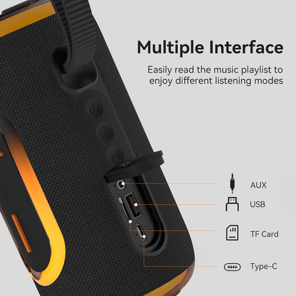 Oraolo Portable Bluetooth Speaker with 24W Loud Stereo Sound, Colorful RGB Lights, TWS Pairing, Bluetooth 5.4, 15H Playtime, Support AUX/TF Card, Wireless Speaker for Outdoor Party Home