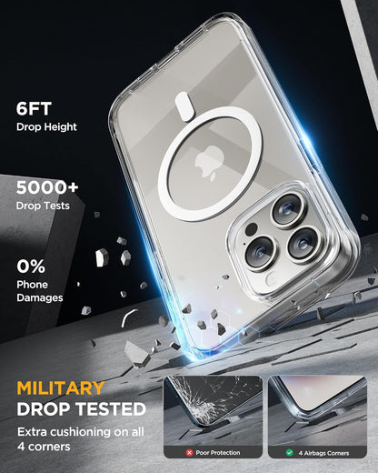 Miracase Magnetic for iPhone 15 Pro Max Case 6.7'' [Compatible with Magsafe] Full-Body Drop Proof Bumper Phone Case for iPhone 15 Pro Max with Built-in 9H Tempered Glass Screen Protector,Clear