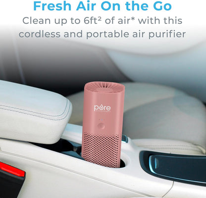 Pure Enrichment PureZone Mini Portable Air Purifier - Cordless True HEPA Filter Cleans Air & Eliminates 99.97% of Dust, Odors, & Allergens Close to You - Cars, School, & Office (Blush)