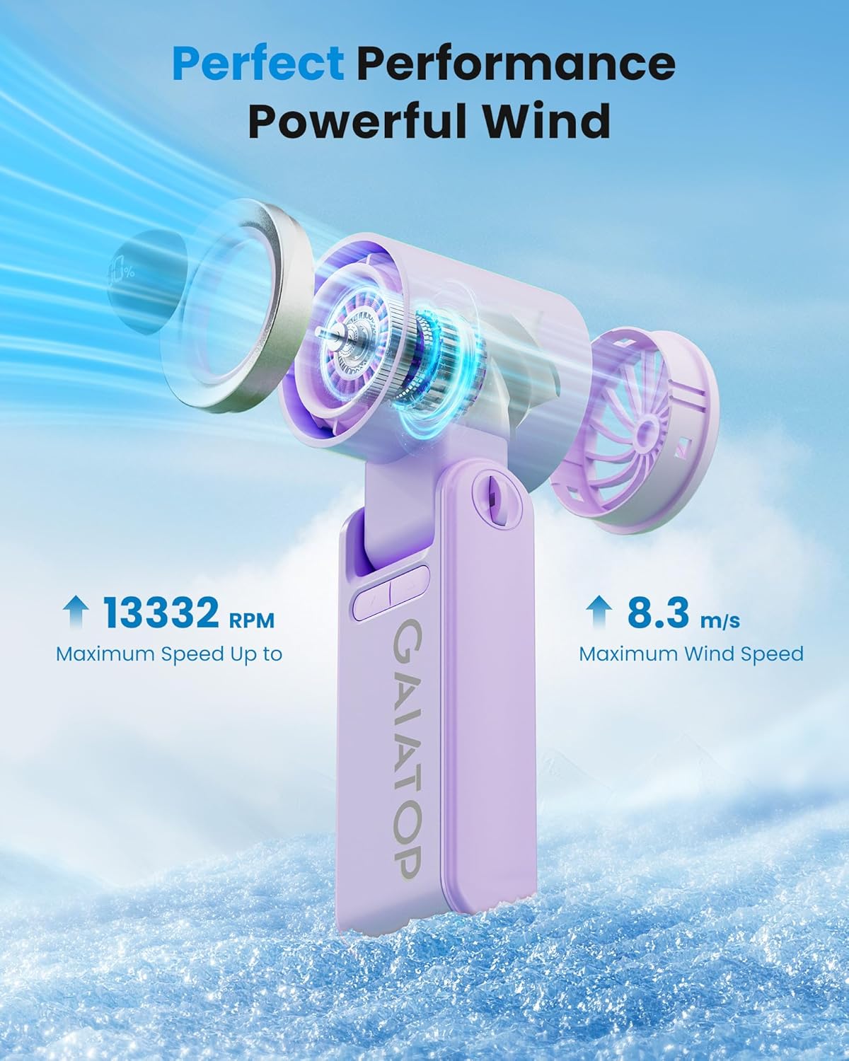 Gaiatop Portable Handheld Mini Fan, 21 Working Hours 6 Speeds, Rechargeable Battery Operated, 180° Foldable with LED Display, Small Desk Personal Fan for Women Gifts Travel, Working- Purple