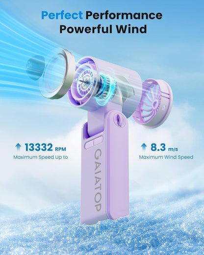 Gaiatop Portable Handheld Mini Fan, 21 Working Hours 6 Speeds, Rechargeable Battery Operated, 180° Foldable with LED Display, Small Desk Personal Fan for Women Gifts Travel, Working- Purple