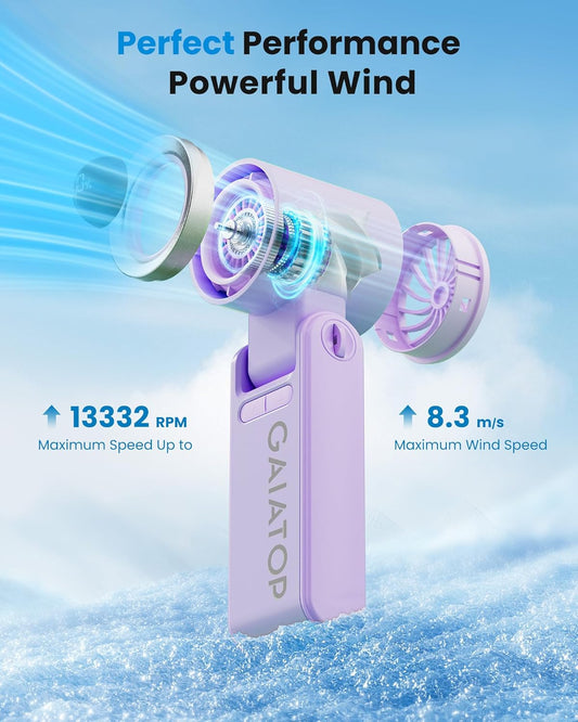 Gaiatop Portable Handheld Mini Fan, 21 Working Hours 6 Speeds, Rechargeable Battery Operated, 180° Foldable with LED Display, Small Desk Personal Fan for Women Gifts Travel, Working- Purple