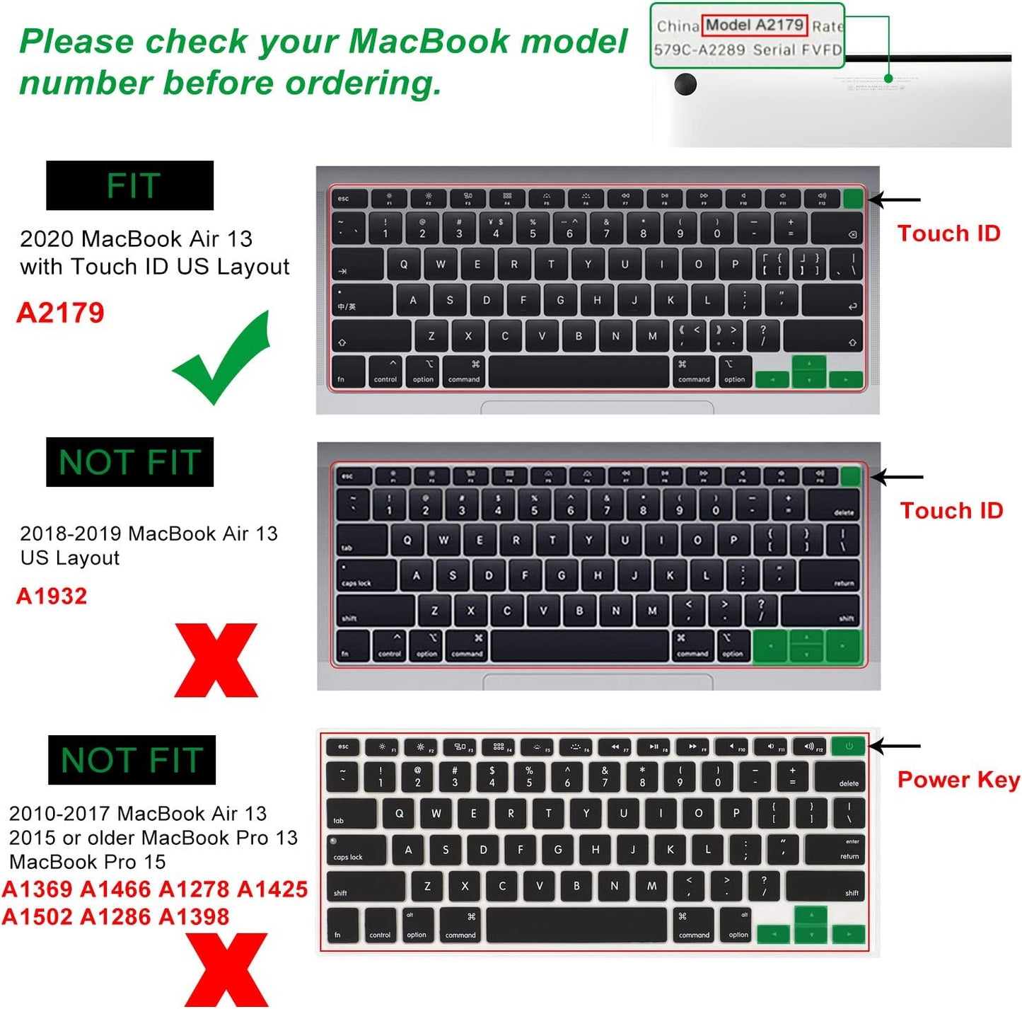 Allinside Silicone Keyboard Cover for New MacBook Air 13 inch A2179 Released in 2020 with Touch ID and Retina Display US Version, Ombre Gray