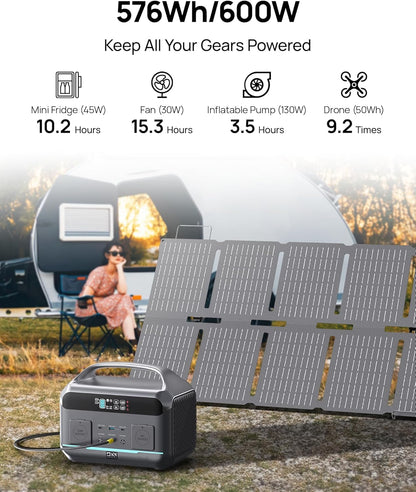 Portable Power Station with Solar Panel 100W, Solar Generator 1200W Peak, 576Wh LiFePO4 Battery with AC Outlets, 1.5Hour Fast Charging for Home & Emergency, Hurricane, CPAP