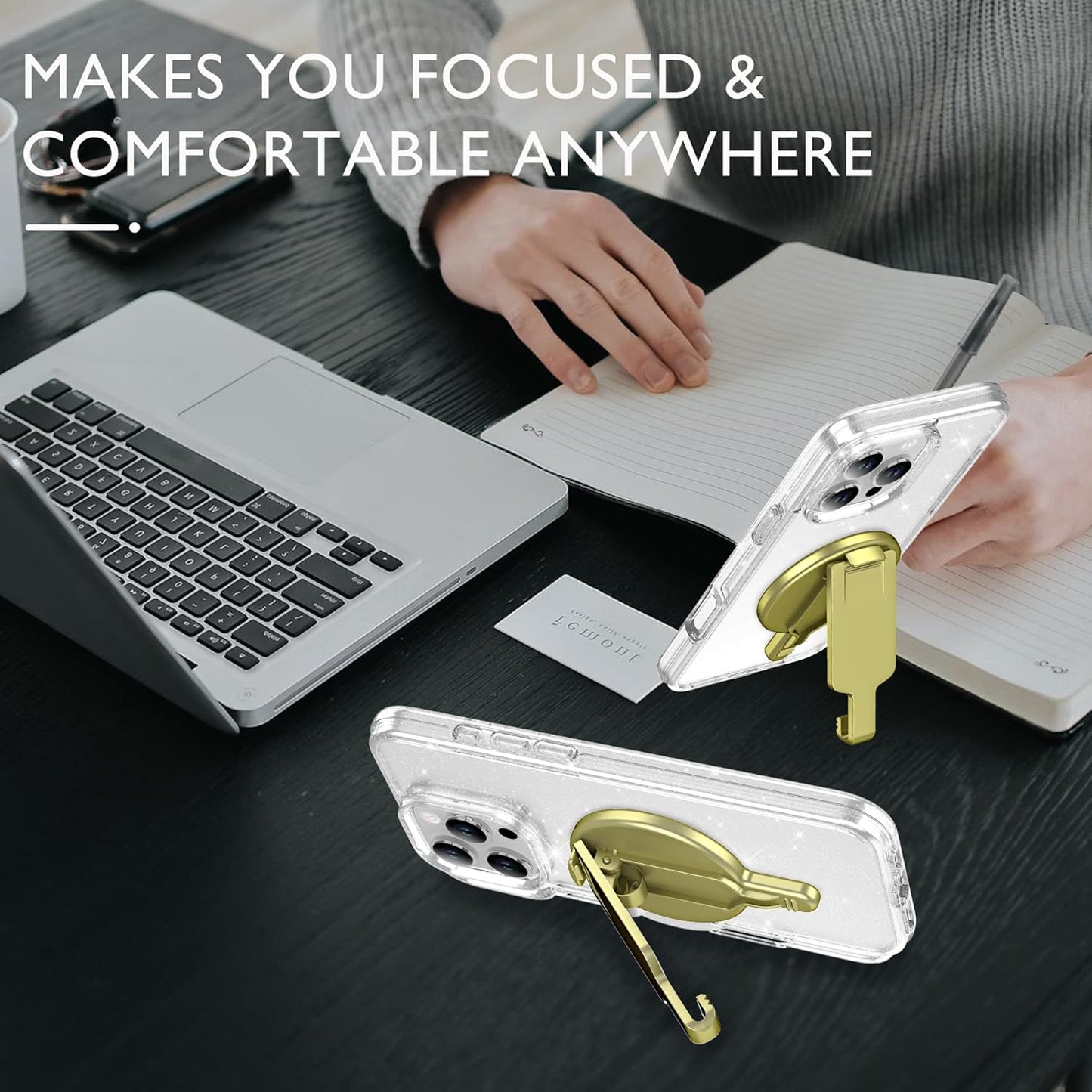 BAISRKE Magnetic Belt Clip Phone Holder, Strong Magnetic Waist Clip Compatible with Phone Cases, Portable & Versatile Accessory for Travel & Outdoor Use (Gold)