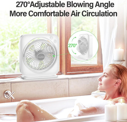 Portable Table fan, Window Fan,Small Box Fan with 3 Powerful Speed & 4 Timer Setting, 270° Pivoting Quiet Square DC Fan for Home Office Bedroom Bathroom Kitchen