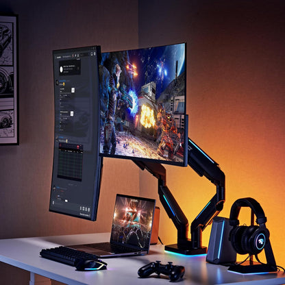 AVLT RGB Lights Dual 17”-43” Gaming Monitor Arm Desk Mount, Fits Two Flat/Curved/Ultrawide Screen up to 44lbs(20kg), Height Swivel Tilt Adjustable Stand - Black