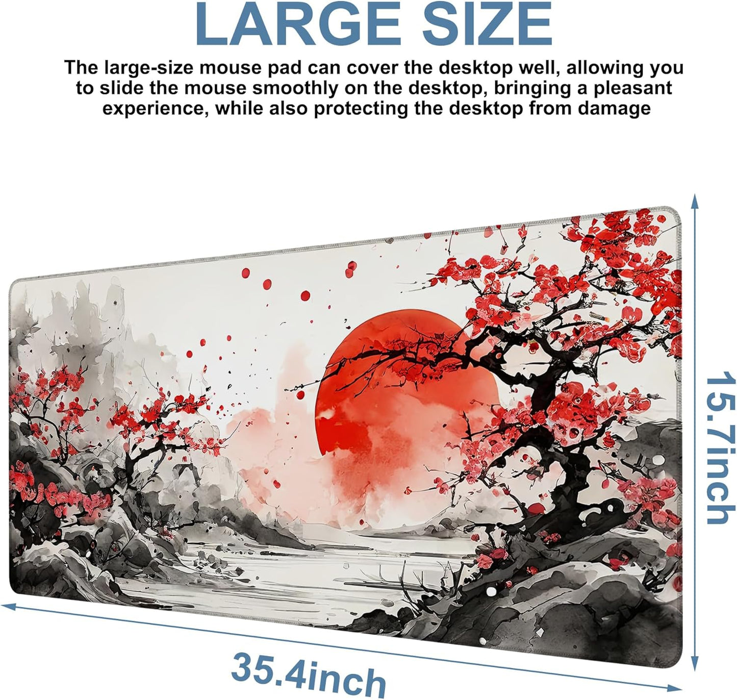 Large Mouse Pad Ink Painting Gaming Desk Pad Computer Keyboard Non-Slip Waterproof Mouse Mat with Rubber Base and Stitched Edges Entertainment Office Writing Desk Mat 35.4 x 15.7 Inches