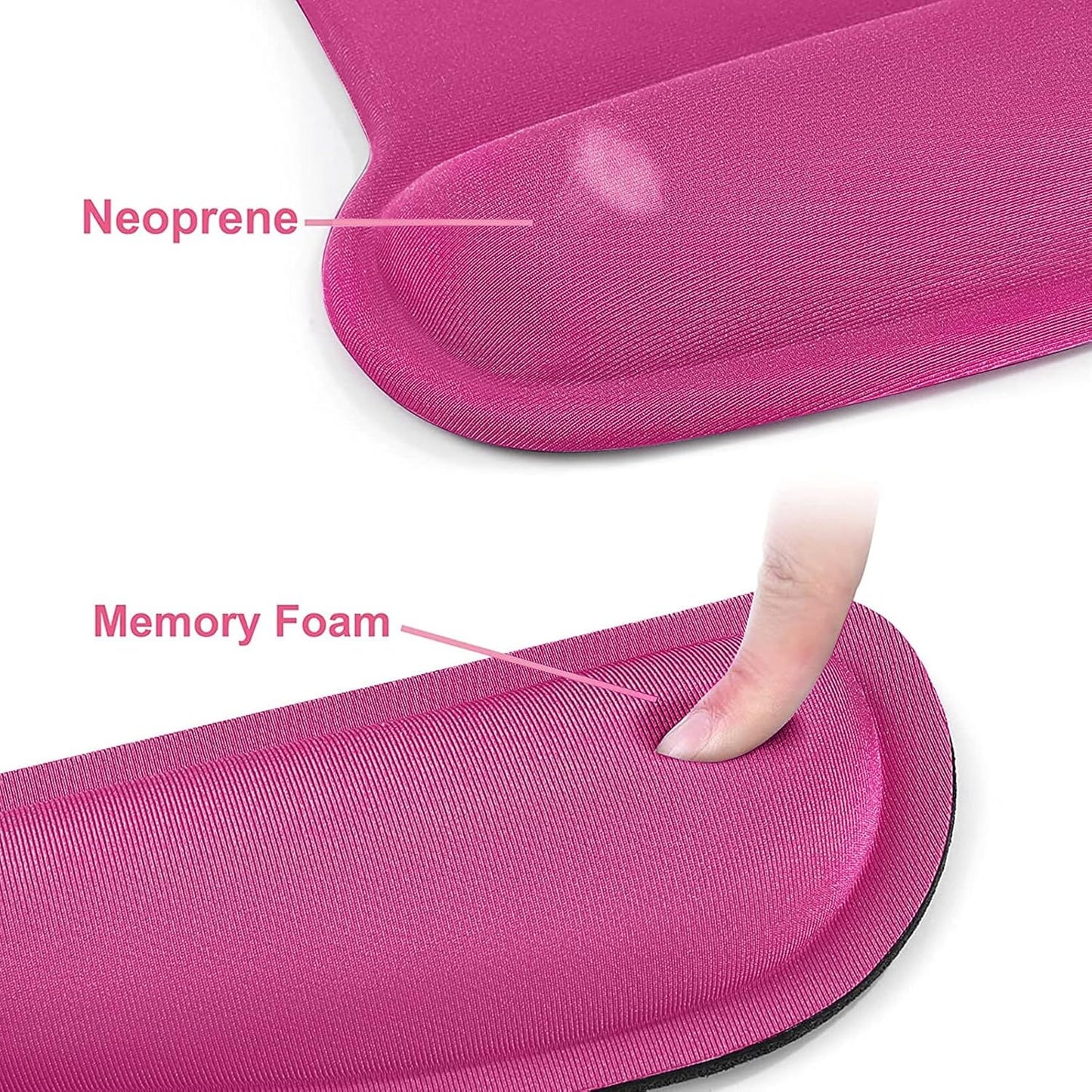 MOSISO Wrist Rest Support for Mouse Pad & Keyboard Set, Ergonomic Mousepad Non-Slip Base Home/Office Pain Relief & Easy Typing Cushion with Neoprene Cloth & Raised Memory Foam, Rose Red