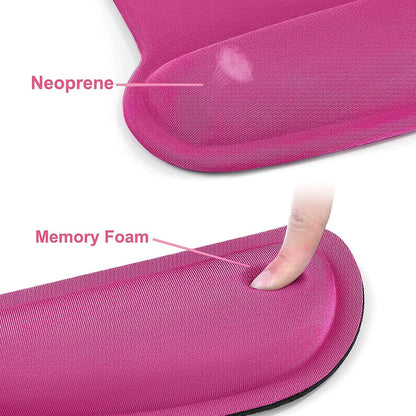 MOSISO Wrist Rest Support for Mouse Pad & Keyboard Set, Ergonomic Mousepad Non-Slip Base Home/Office Pain Relief & Easy Typing Cushion with Neoprene Cloth & Raised Memory Foam, Rose Red