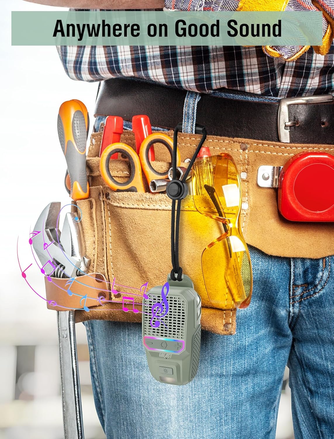 GBEAST Wearable Bluetooth Speaker with RGB/Flashlight, IPX6 Waterproof Clip-On Portable Speaker with 30H Playtime - Built-in Mic Hands-Free for Jobsite/Outdoor/Golf, TWS Portable Speakers (Green)