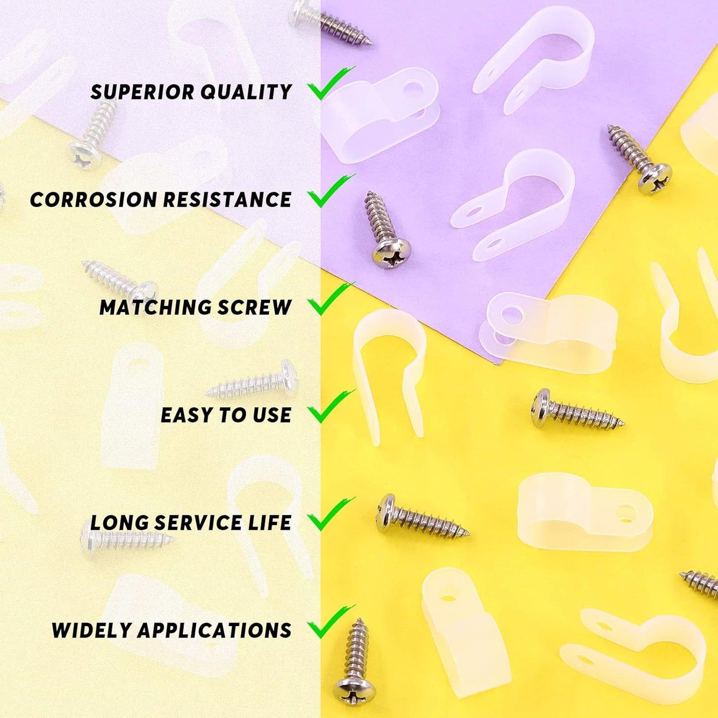 Swpeet 120 Pack White 3/8 Inch Nylon Plastic R-Type Cable Clips Clamp Kit, Nylon Screw Mounting Cord Fastener Clips with 120 Pack Screws for Wire Management (3/8 Inch, White)