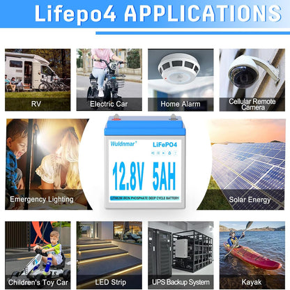 12V 5Ah LiFePO4 Battery, Lithium Battery with BMS, 3000+ Cycles, 64WH Deep Cycle Battery for Marine Battery, Car, RV, Golf Cart, Solar