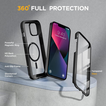 Miracase Magnetic Case for iPhone 13 Mini 5.4 Inch,with MagSafe,Built in Screen Protector,Full Body Protection(Black)