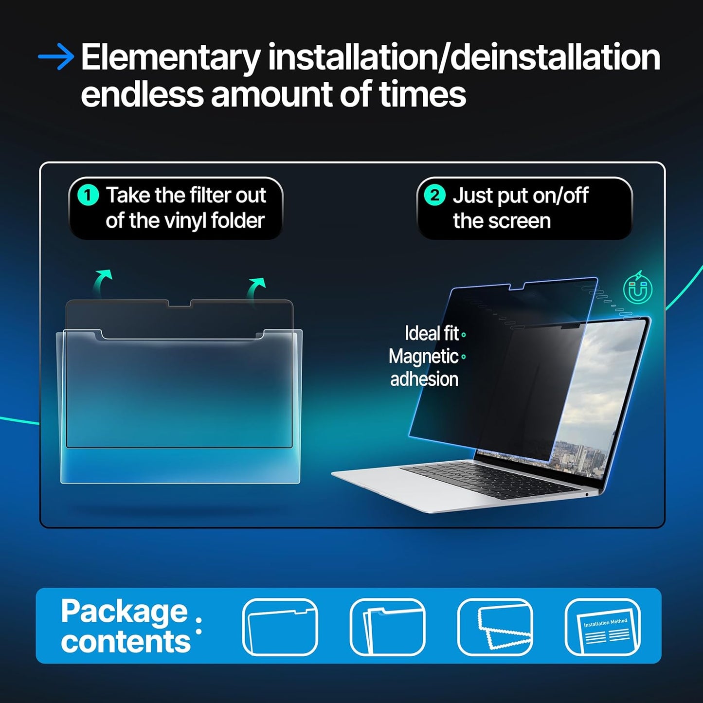 Magnetic Privacy Screen Compatible with MacBook Pro 16" 2021, 2022, 2023, 2024, M1, M2, M3, M4 Anti-Blue Light Laptop Screen Protector Filter Blue Light Blocking Filter