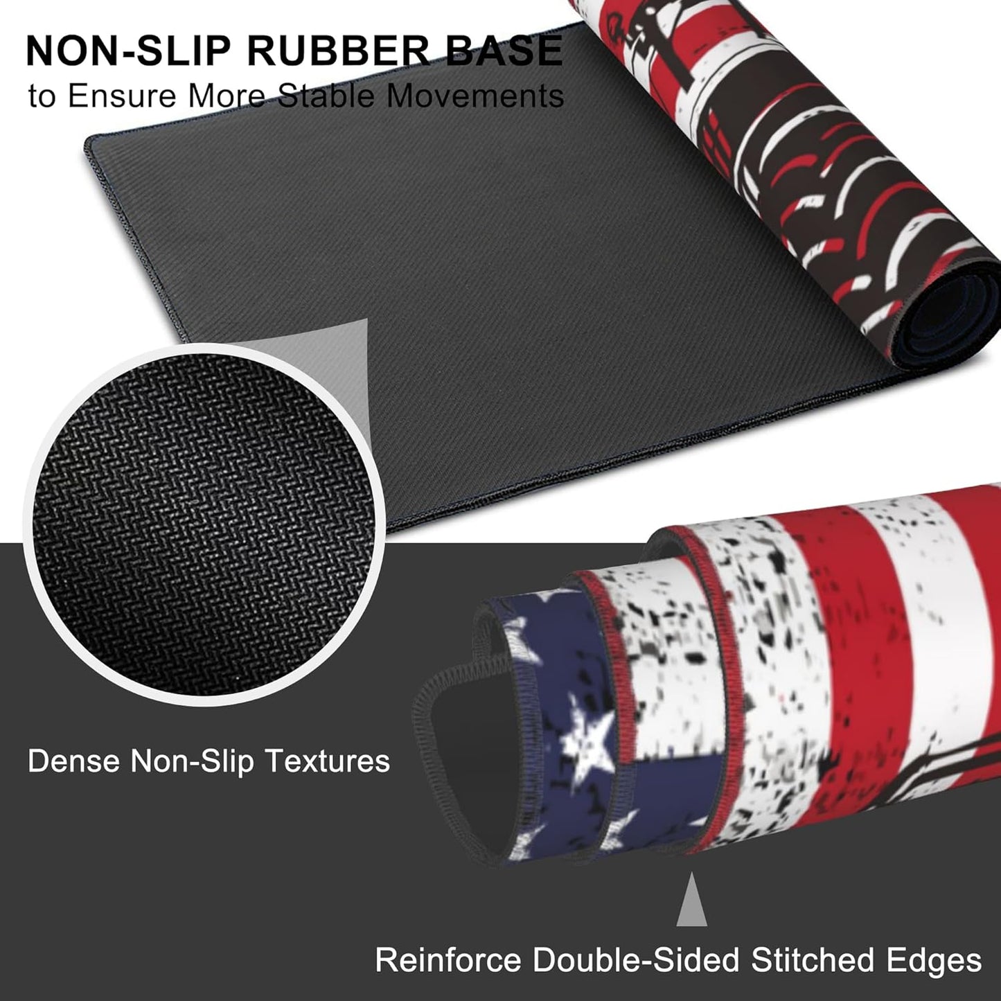 Mouse Pad, Large Vintage USA Flag with Tractor Desk Mat, Extended Non-Slip Gaming Keyboard Mousepad Desk Pad, Thick Stitched Edges Waterproof Mouse Mat 31.5"x15.7" (Retro American Flag)