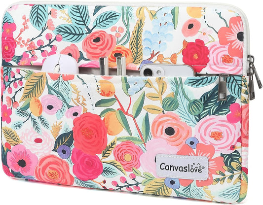 Canvaslove Floral Pattern Laptop Sleeve Case Cover with Pocket for MacBook Pro 14 inch and 14 inch-14.4 inch HP, Lenovo, Dell, ASUS, Acer Notebook Computer